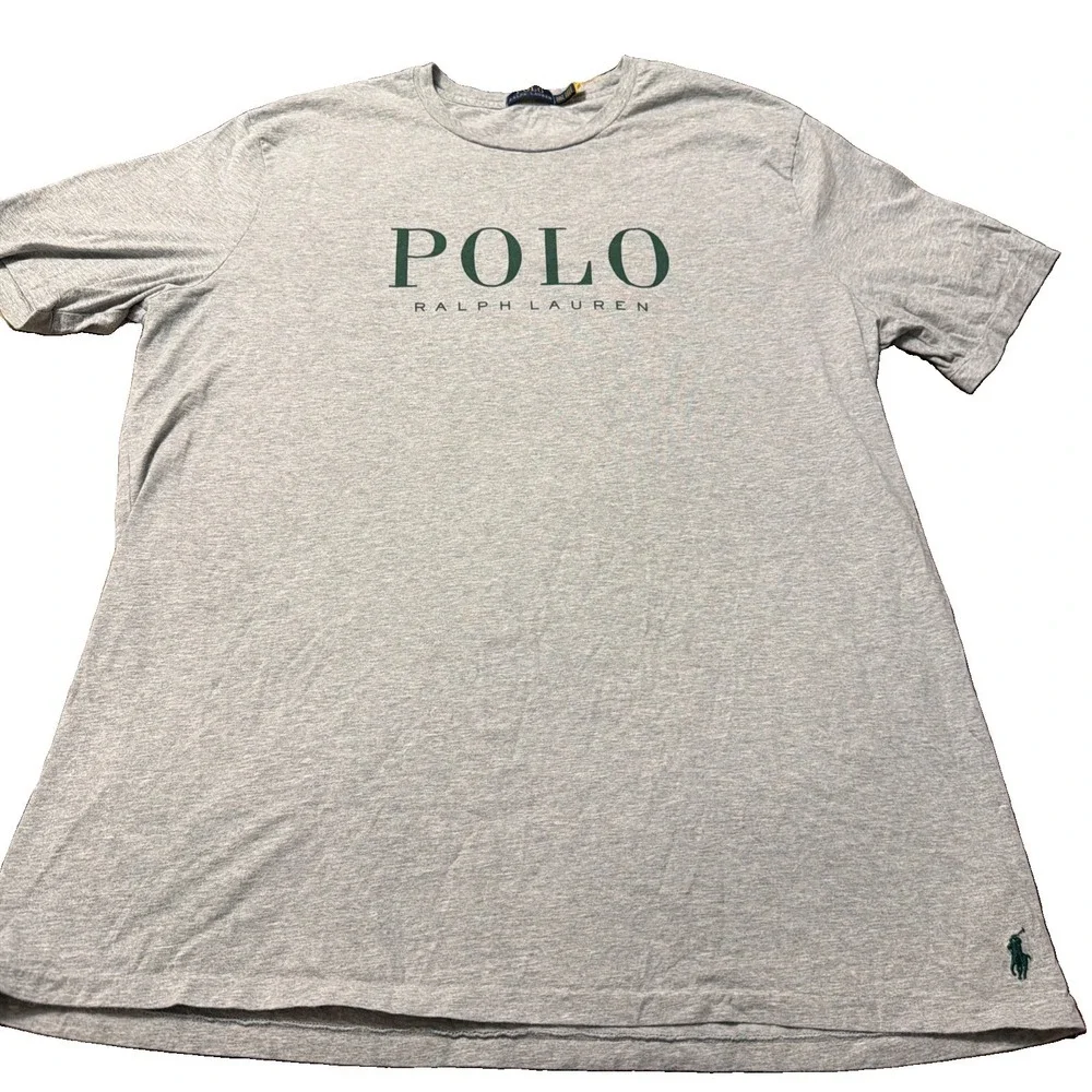 Polo Ralph Lauren Mens Grey T-Shirt w/Green Logo Print Short Sleeve Size 2XLT